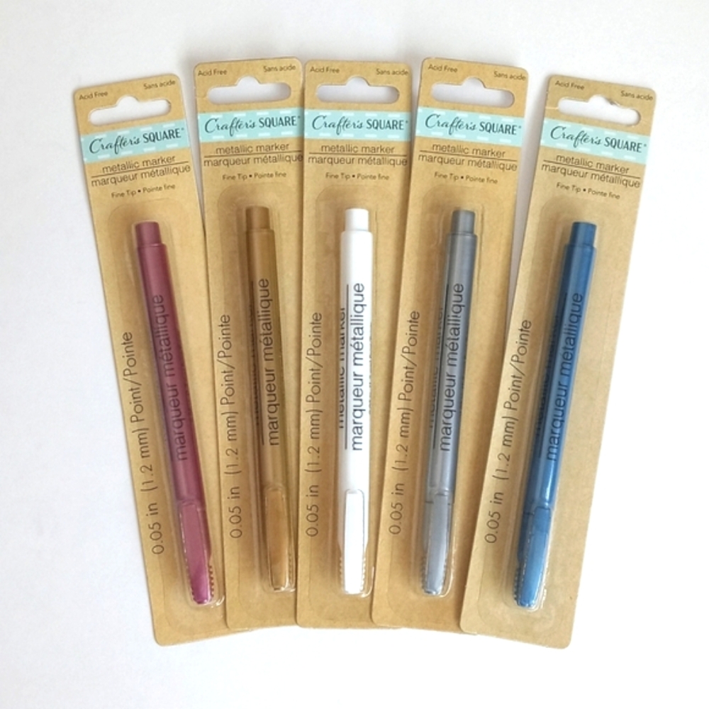 5 Crafters Square Metallic Marker Pen Set Colors: Red Blue Gold Silver Grey